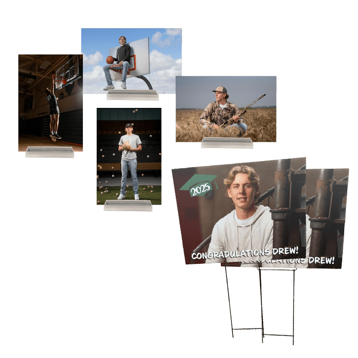 Custom Graduation Party supplies 5"x7" acrylic table toppers and Yard Signs in Thompson, ND.