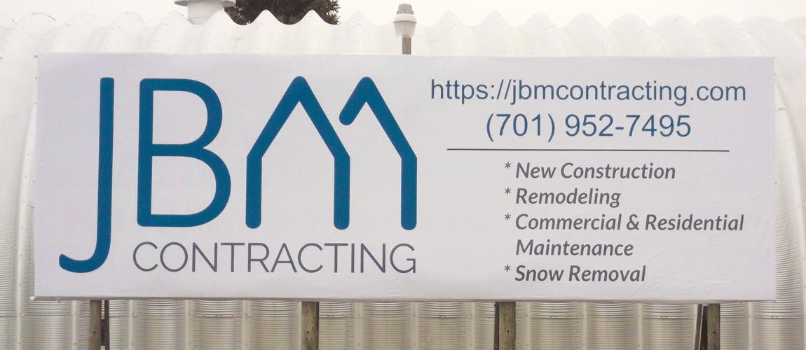 Custom outdoor vinyl banner for JB Contracting Advertising in Jamestown, ND.