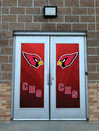 Carrington High School custom perforated window film for school safety in Carrington, ND.