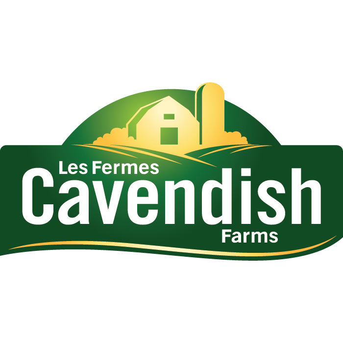 Logo of Les Fermes Cavendish Farms with a green background and farm illustration.