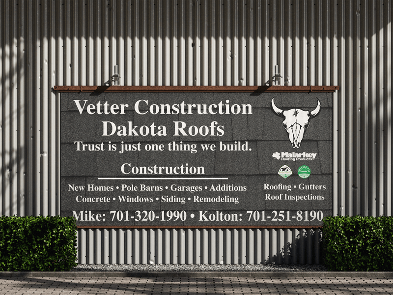 Custom outdoor vinyl banner for Vetter Construction advertising in Jamestown, ND.