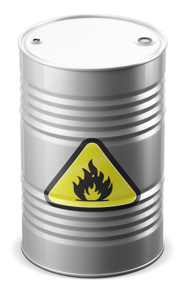 Die-cut safety fire hazard decals for barrel in manufacturing facility in Jamestown, ND.