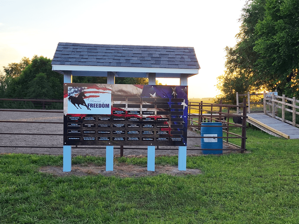Custom direct print poly metal sign for A moment of freedom in Jamestown, ND.