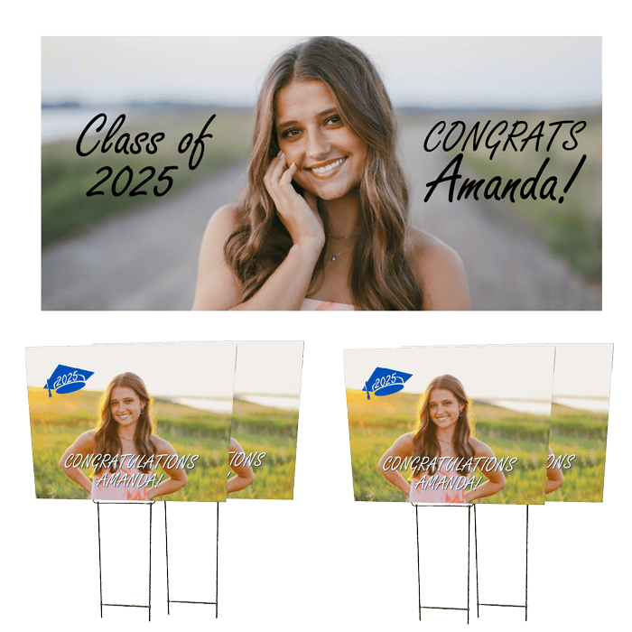 Custom Graduation Party package with indoor paper poster and yard signs in Jamestown, ND.