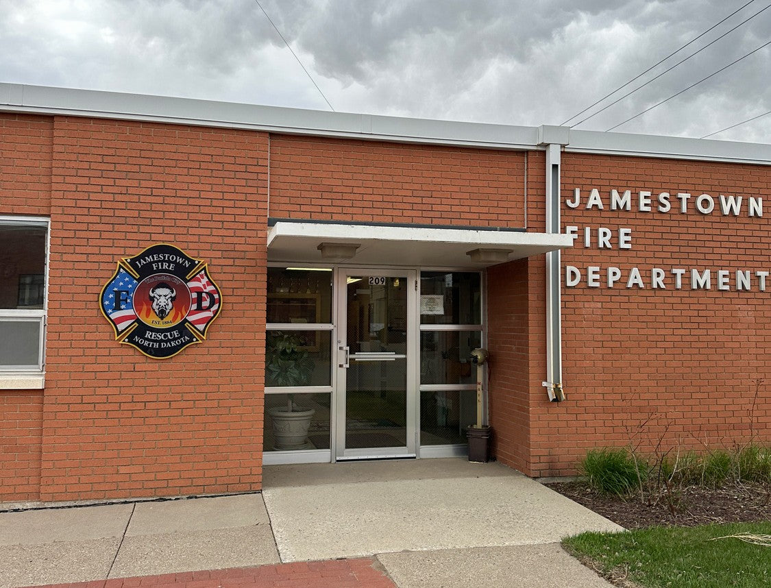 Custom acrylic exterior building sign for Jamestown Fire Department in Jamestown, ND.