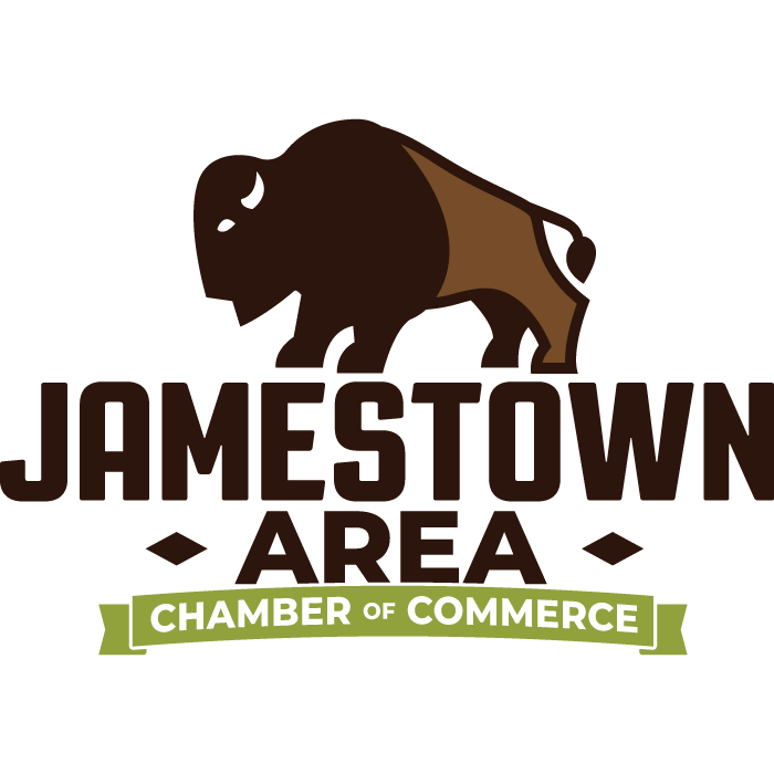 Logo of Jamestown Area Chamber of Commerce with a silhouette of a bison and text.