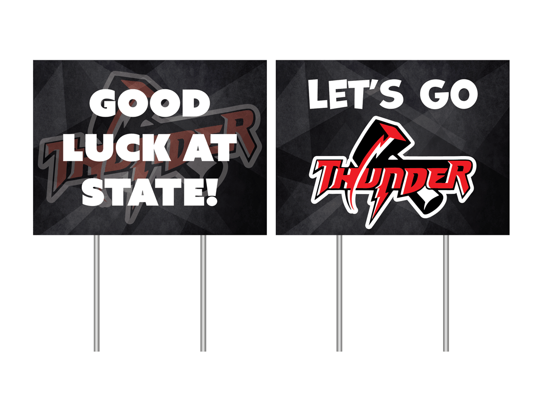 Custom 24"x18" outdoor yards signs for girls volleyball state tournament in Medina,ND.