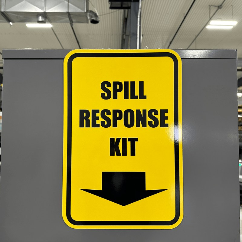 Custom removable safety magnet for Spill Response Kit in Jamestown, ND.