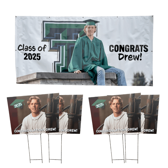 Custom Graduation Party Vinyl Banner and Yard Signs in Thompson, ND.