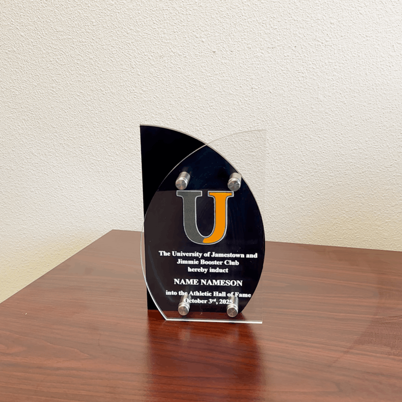 Custom acrylic and ACM award for college and university events and student recognition in Jamestown, ND.