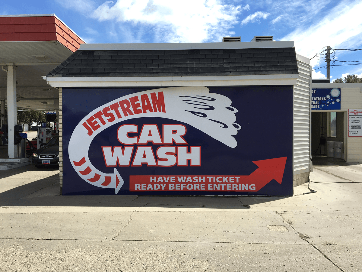 Custom direct print poly metal sign for Jetstream Car Wash in Jamestown, ND.