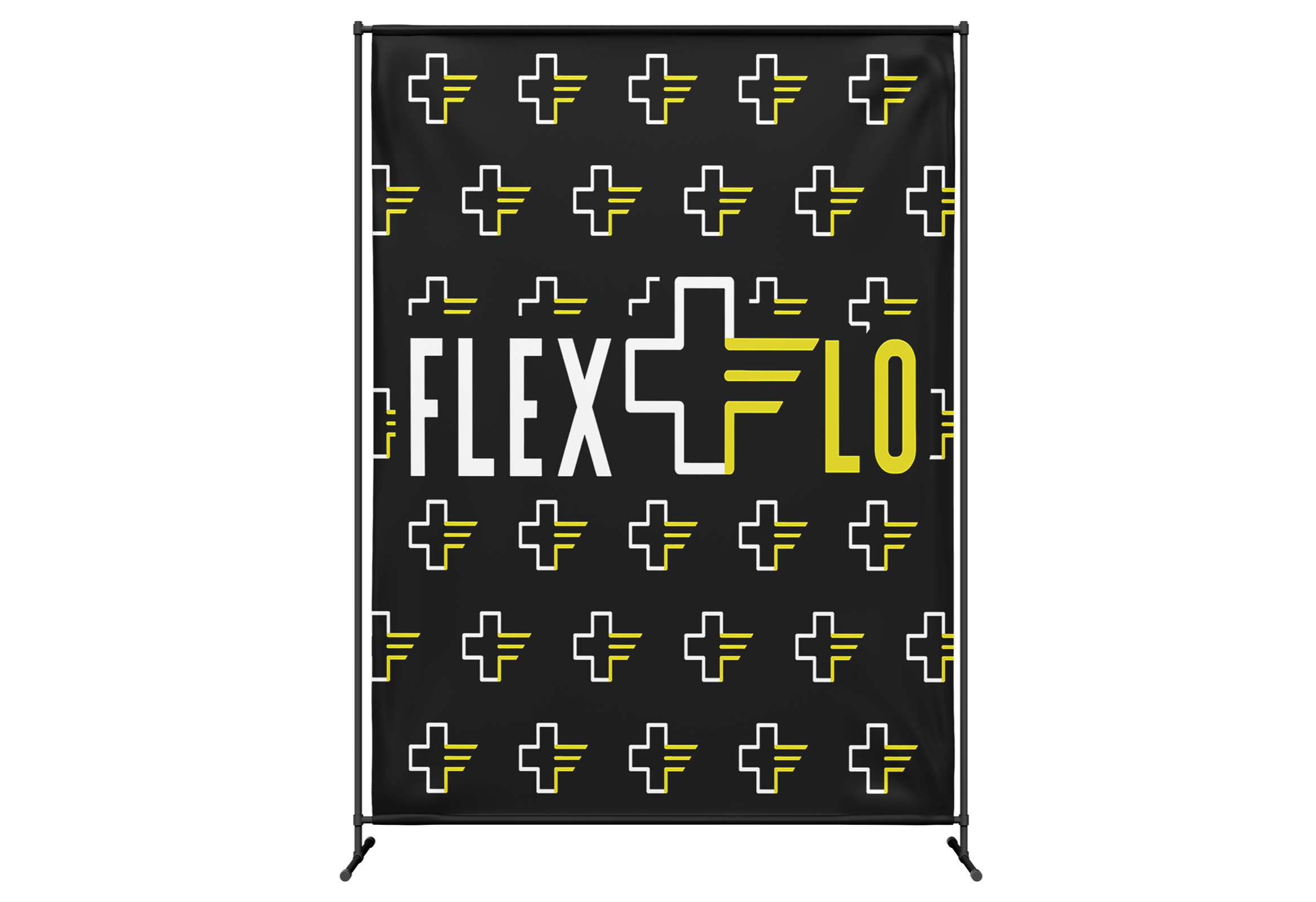 Custom 8' fabric backdrop for Flex & Flo fitness branding photo-op in Jamestown, ND.