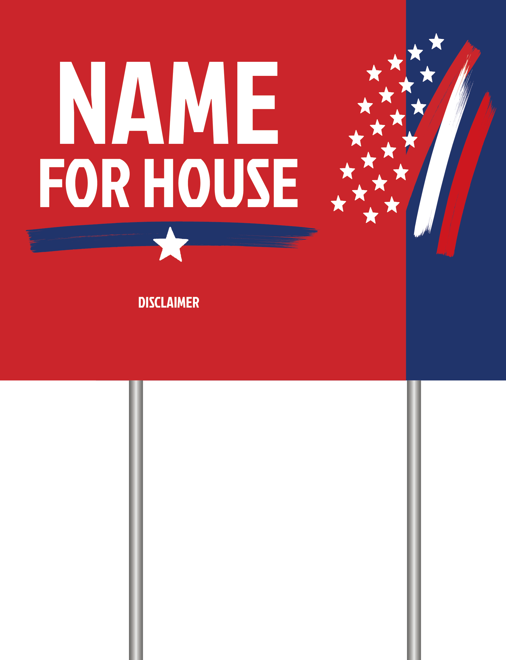 Garden yard sign with red and blue design and text 'NAME FOR HOUSE' on a white background