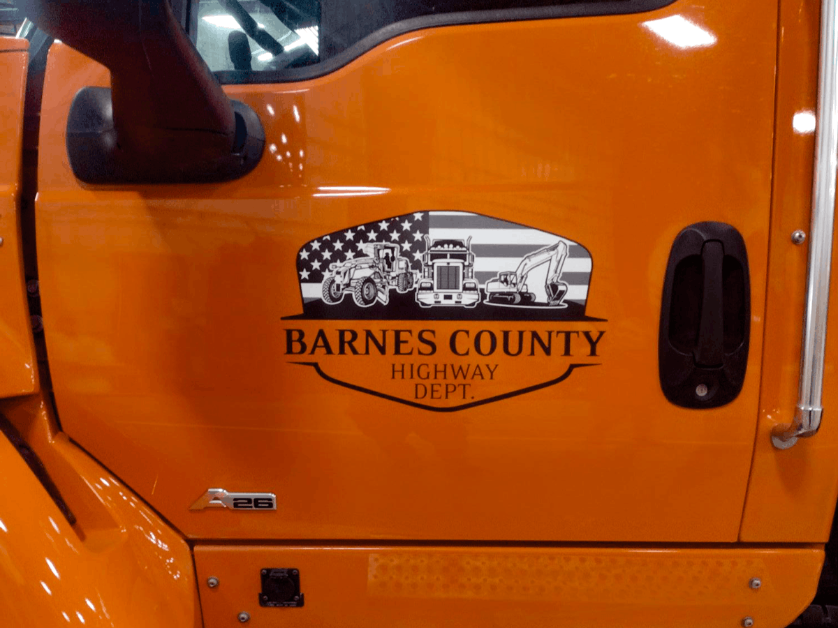 Custom vehicle decals and graphics for Barnes County Highway Department in Barnes County, ND.