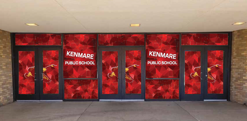 Custom perforated window film for Kenmare Public School in Jamestown, ND.