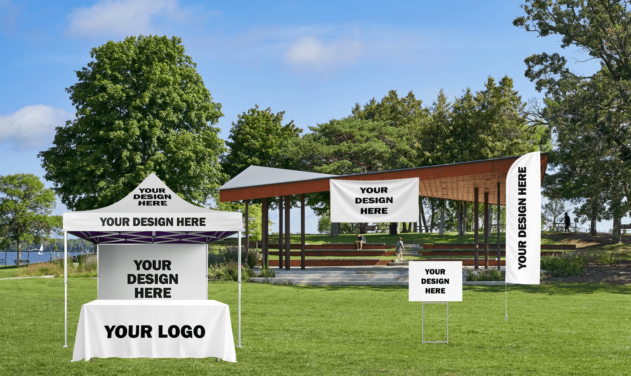 Outdoor event space with custom summer event signs