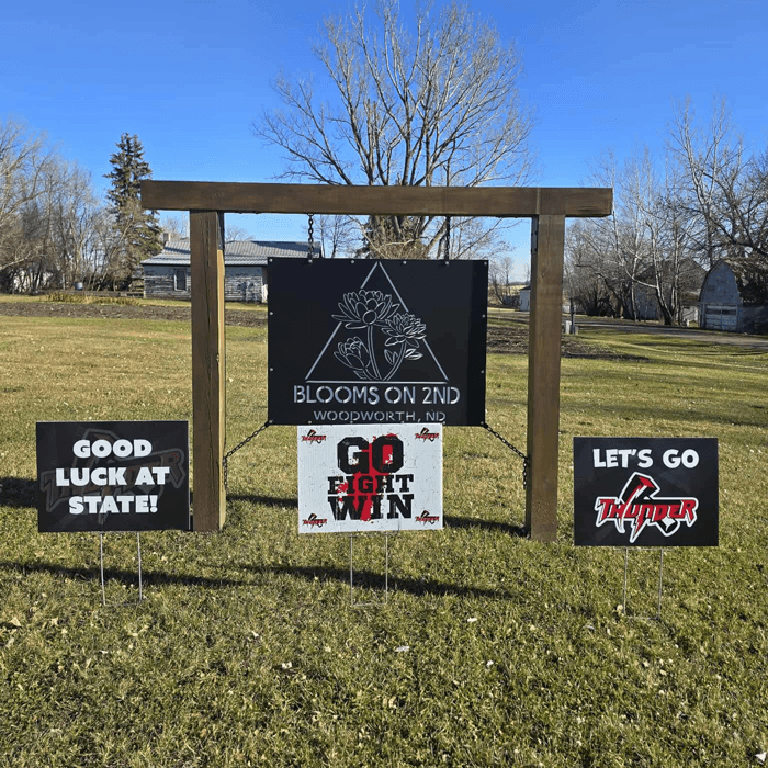 State volleyball yard signs in Woodworth, ND.