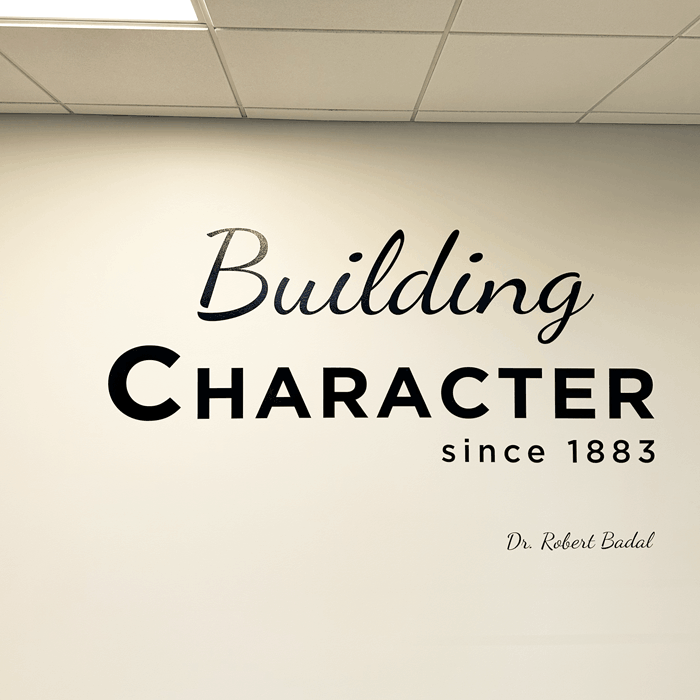 Custom wall decals with die-cut lettering for the University of Jamestown in Jamestown, ND.